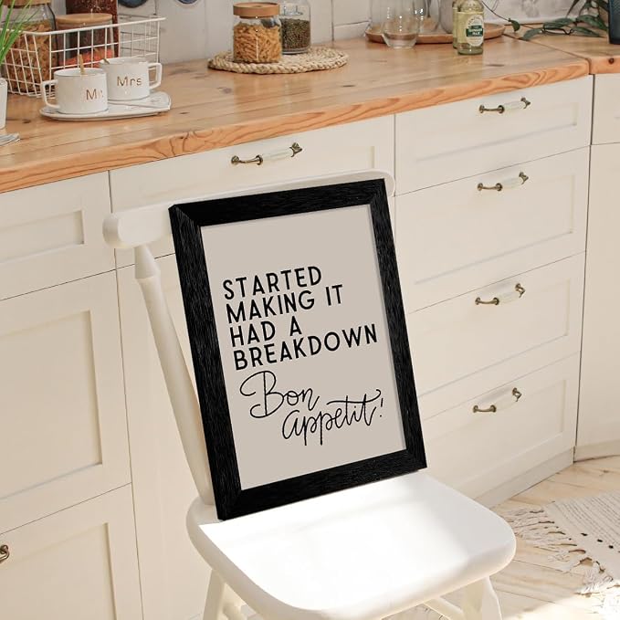 Black Framed Funny Modern Kitchen Wall Art 24x36 inch Bon Appetit Quotes Canvas - Image 4