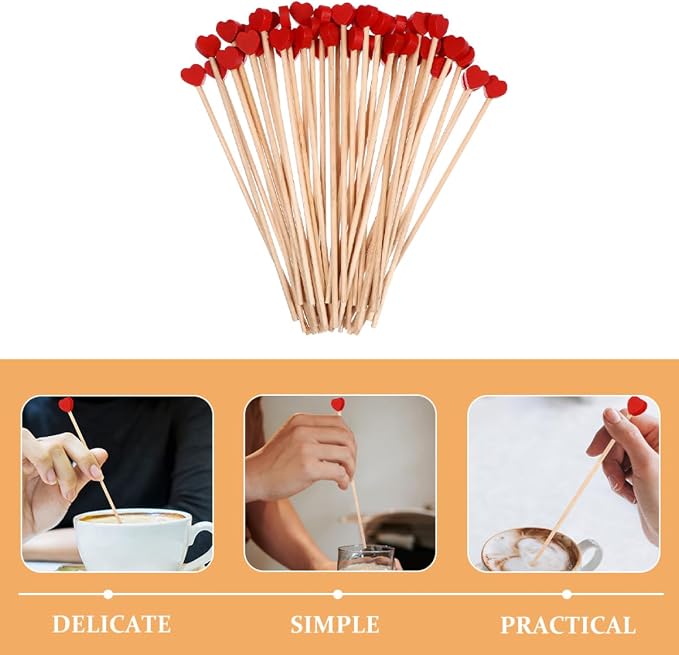 LIFKOME 200pcs Valentine Drink Garnish Wooden Stir Sticks Honey Stick Espresso - Image 9