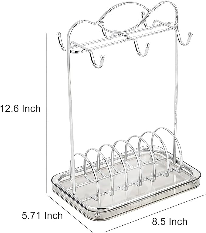 Silver Coffee Mug Holder Countertop, Metal Tea Coffee Cup and Saucer Holders - Image 7