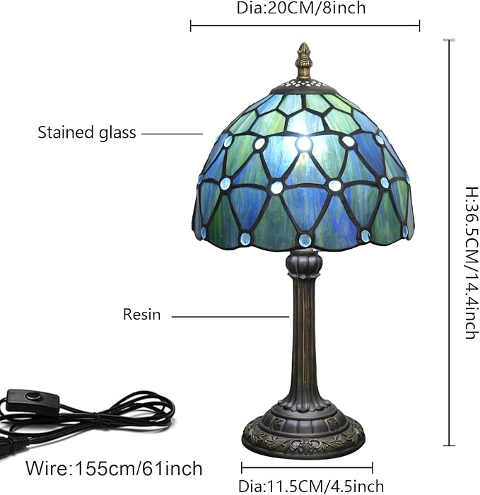 Tiffany Lamp Stained Glass Table Lamp 8X8X14 Inches Sea Blue Style Living Room - Image 8