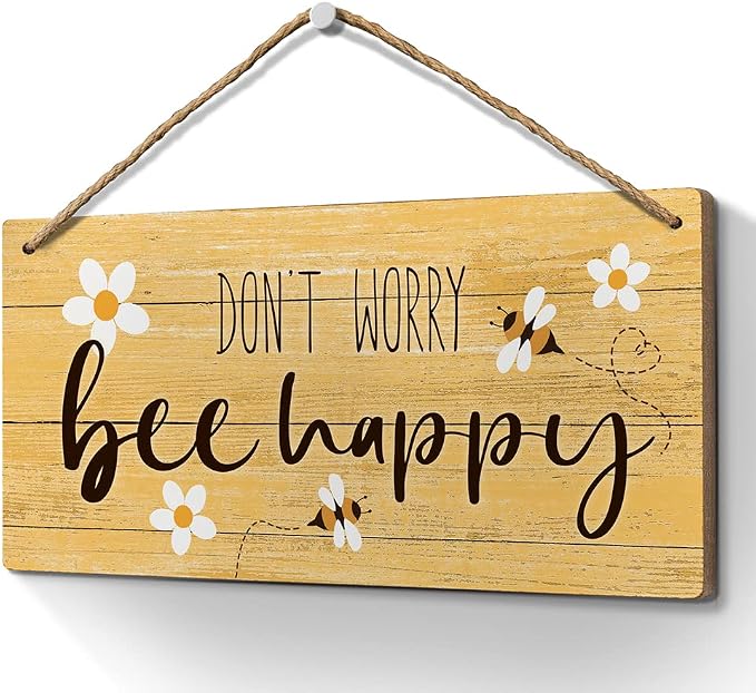 Heuhuww Don’t Worry Bee Happy Sign 6"x12" Bee Decor by Heuhuww