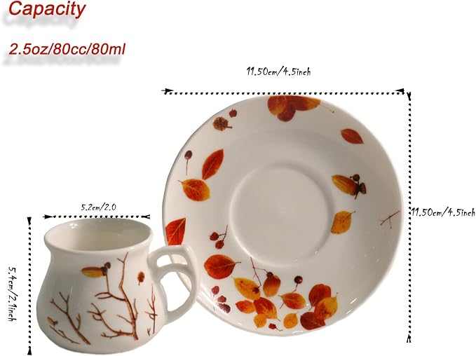 GuangYang 2.5 oz Espresso Cups and Saucers set of 6, Fall Design - Image 5