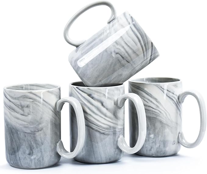 Coffee Mugs Set of 4, 16 OZ Large Tea Cups, Bulk Marble Diner Mugs Set by NBABSR