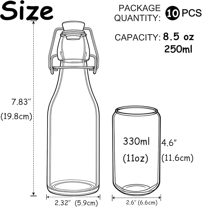 ZEBEIYU 10 Pack Swing Top Glass Bottles 8.5 oz, Flip Top Beer Brewing Bottles - Image 3
