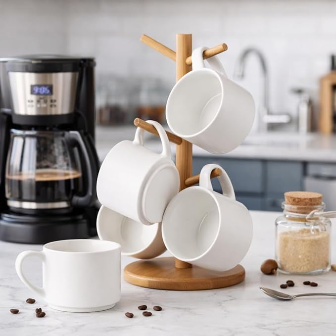 GBhome 14 OZ Coffee Mugs Set of 6, Stackable Ceramic Mugs - Image 7