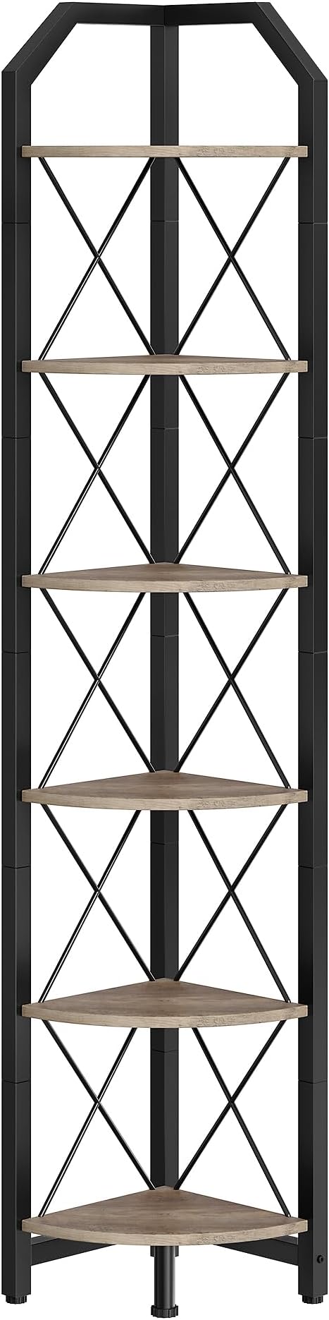 CHOEZON 6-Tier Corner Shelf, Industrial Corner Bookshelf, 71.2" Corner Storage - Image 9