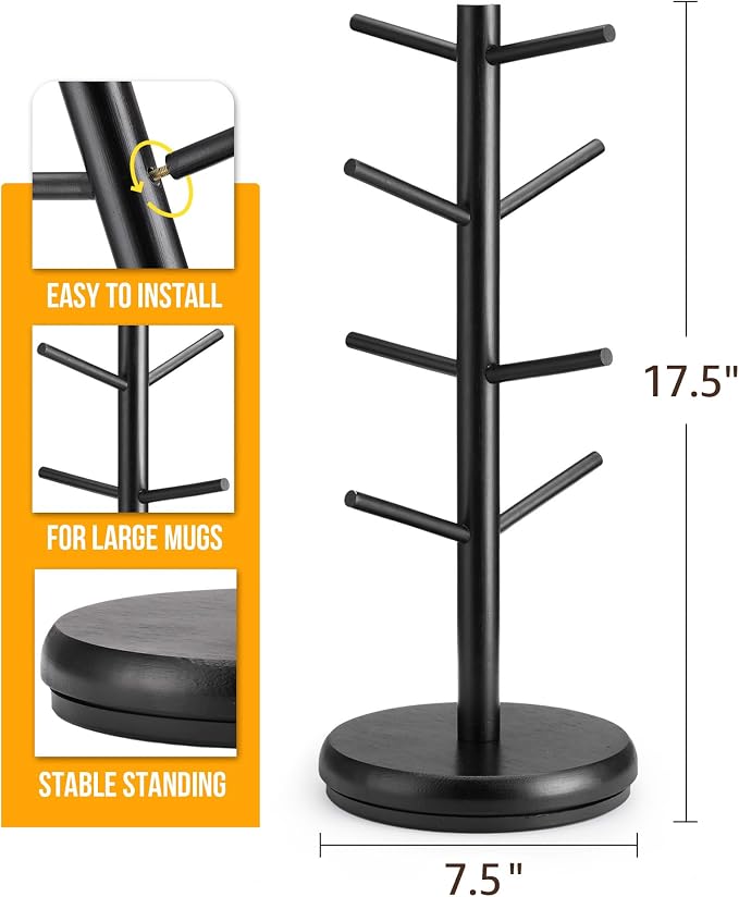 Lorbro Coffee Mug Tree, 360° Rotated Mug Holder - Image 5