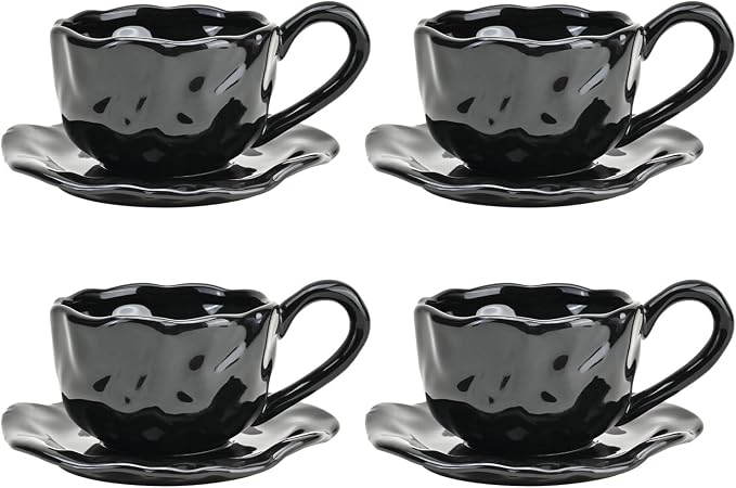 Ceramic Espresso Cups with Saucers 6 oz, Coffe Cups by Unknown