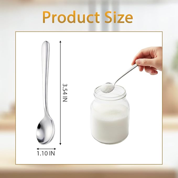 Small Spoons for Spice Jars 8 PCS 3.5 Inch Mini Spoons Silver Stainless Steel - Image 2