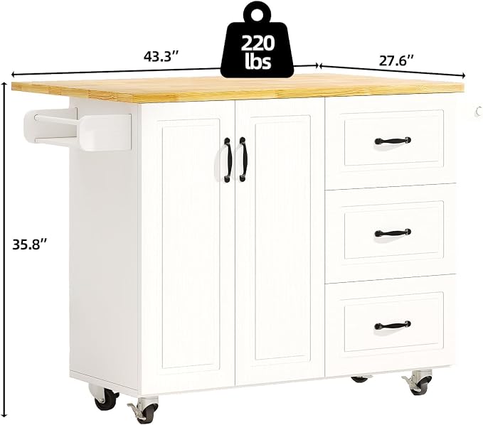 4 EVER WINNER 43" Modern Farmhouse Kitchen Island Cart - Image 2