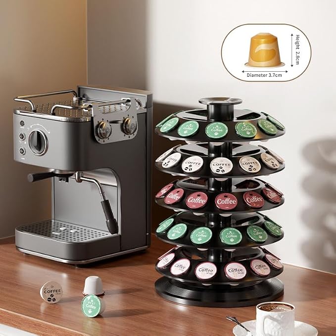 SAVORI 60 Capacity Rotating Nespresso Vertuo Pod Holder, 5-Tier Black Coffee - Image 2