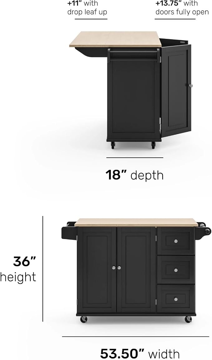 Homestyles Dolly Madison Black Mobile Kitchen Island Cart - Image 2