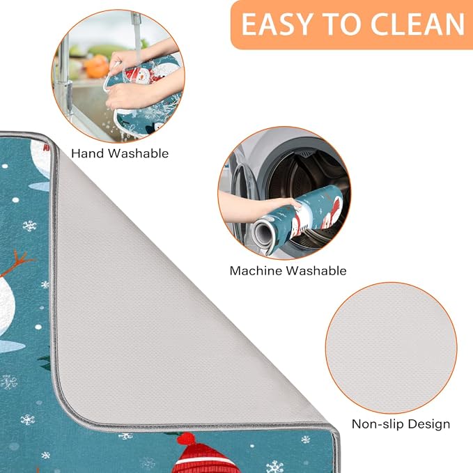 Xmax Snowman Dish Drying Mat, Kitchen Counter Quick Dry Pads - Image 4