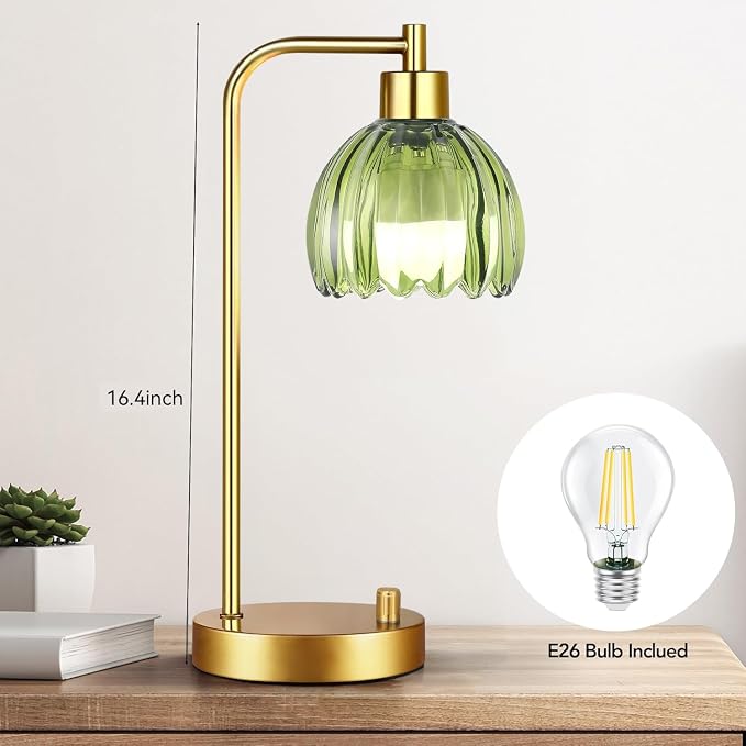 ILLMTW Green Table Lamp Set of 2, Small Glass Bedside Lamps Dimmable Boho - Image 7