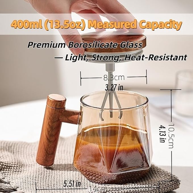 Self Stirring Coffee Mug, 13.5 oz Borosilicate Glass | 400 ml personal mug - Image 4