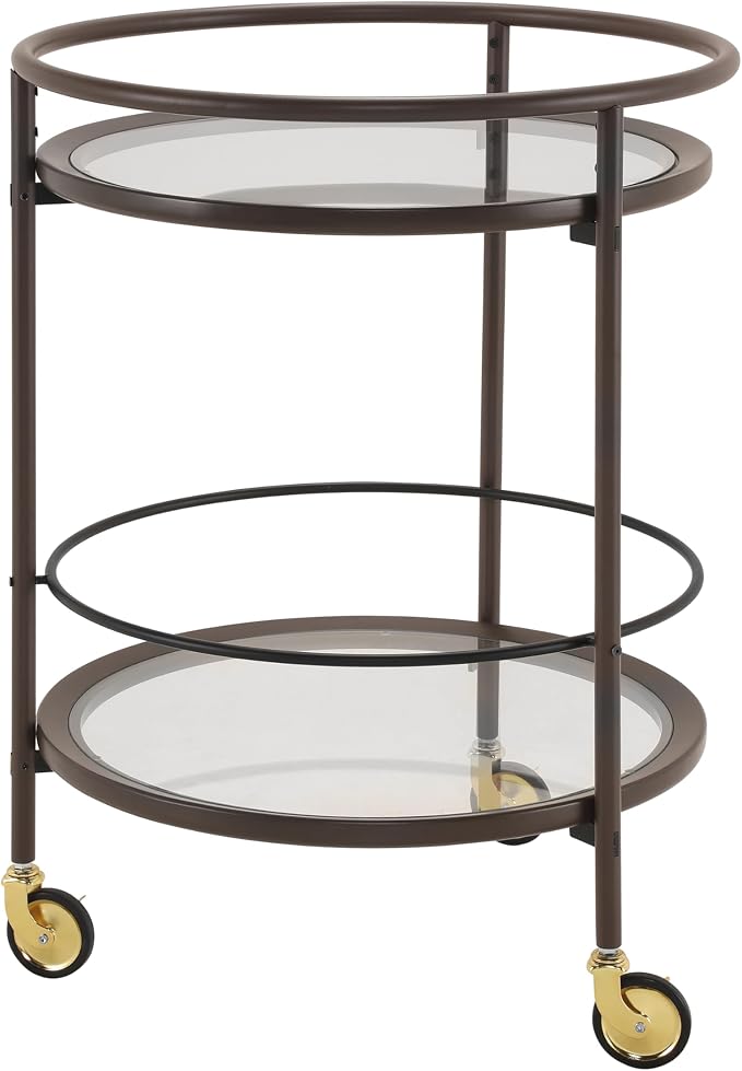 GDFStudio Modern Coffee Brown Round Bar Cart - Image 4