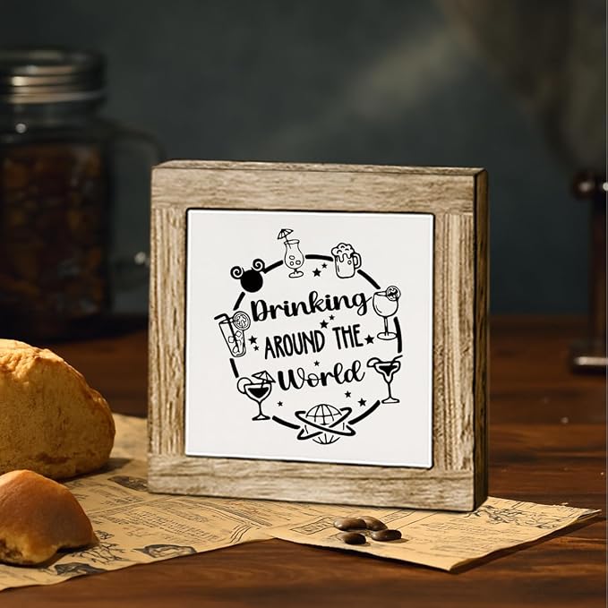 Drinking Around The World Wooden Decor, Funny Pub Decor Sign, Rustic Wooden Bar - Image 4