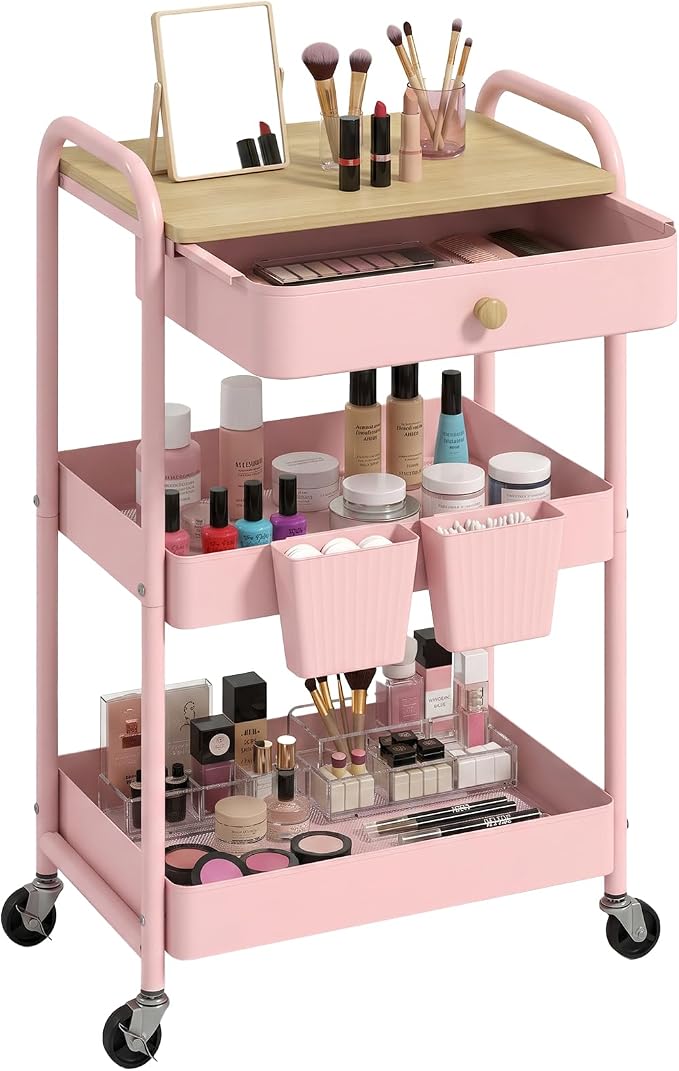 danpinera Rolling Cart with Drawers, Storage Cartwith Locked Wheels, Hooks & by danpinera