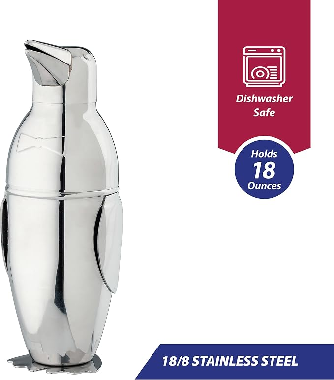 HIC Kitchen Bar Penguin Cocktail Shaker, 18/8 Stainless Steel, Mirror Finish - Image 5