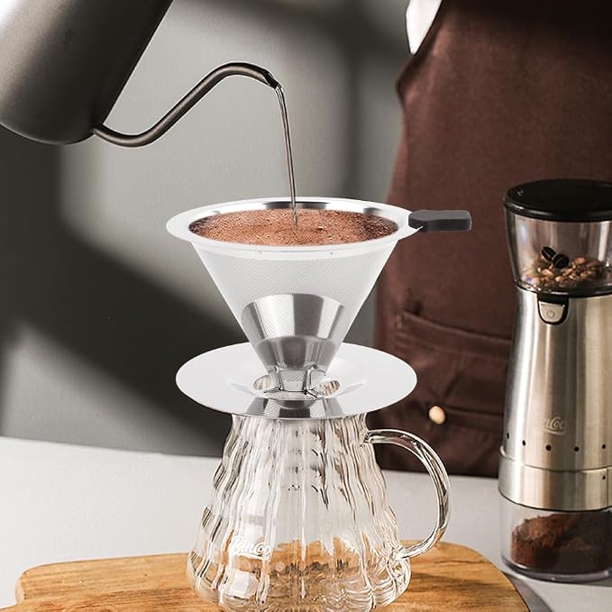 Pour Over Coffee Dripper with Cleaning Brush, Stainless Steel Cone Coffee - Image 6