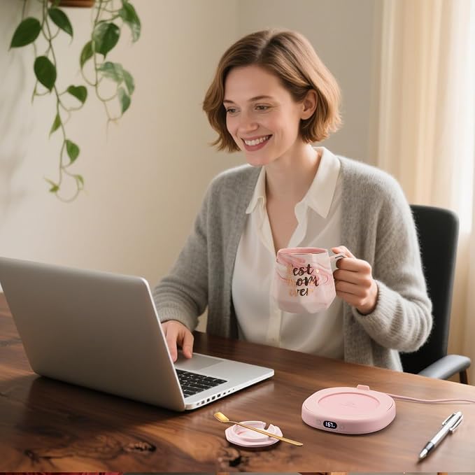 Coffee Mug Warmer & Best MOM Ever Mug Set, Smart Heated Electric Cup Warmer - Image 2