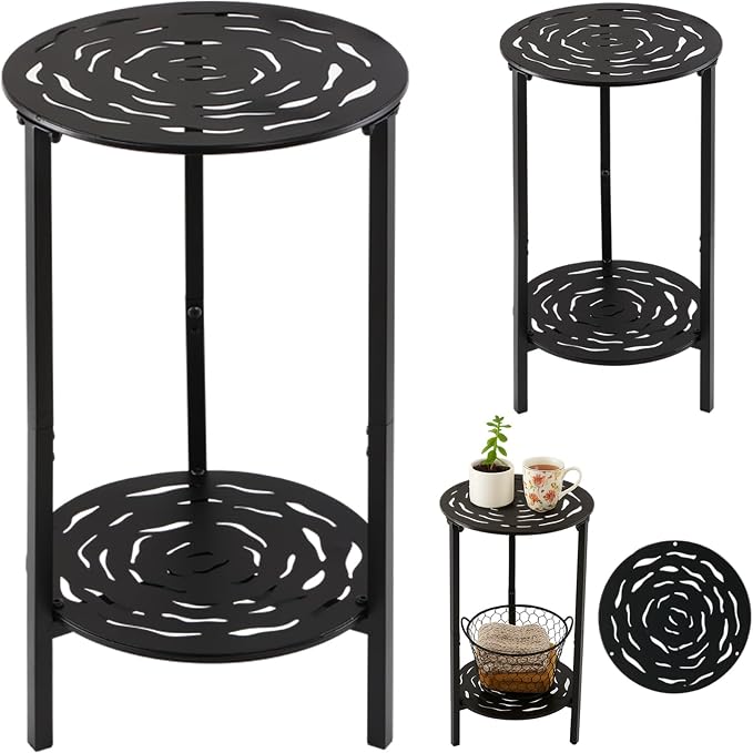 2 Packs Two-tier Metal Round Side Table Black Accent Coffee Tables Small Space by Unknown