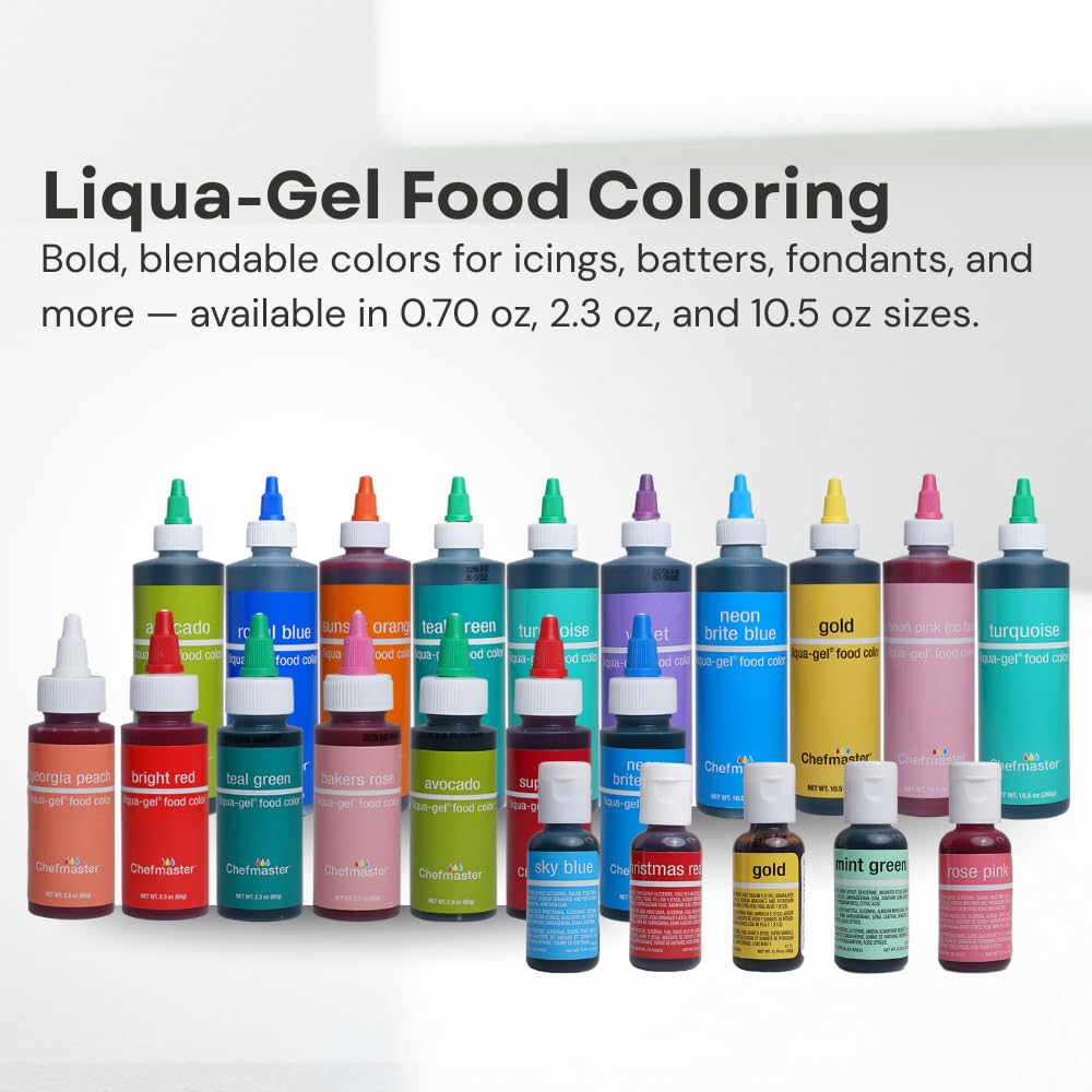 Chefmaster Sky Blue Liqua-Gel® Food Coloring | Vibrant Color | Professional-Grade Dye for Icing, Frosting, Fondant | Baking & Decorating | Fade-Resistant | Easy-to-Use | Made in USA | 2.3 oz