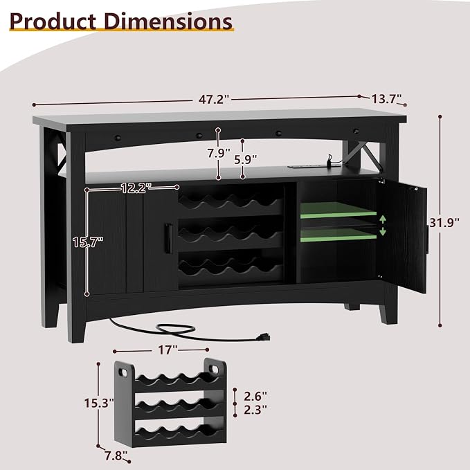 Armocity Farmhouse Coffee Bar Cabinet, Liquor Cabinet Bar - Image 2