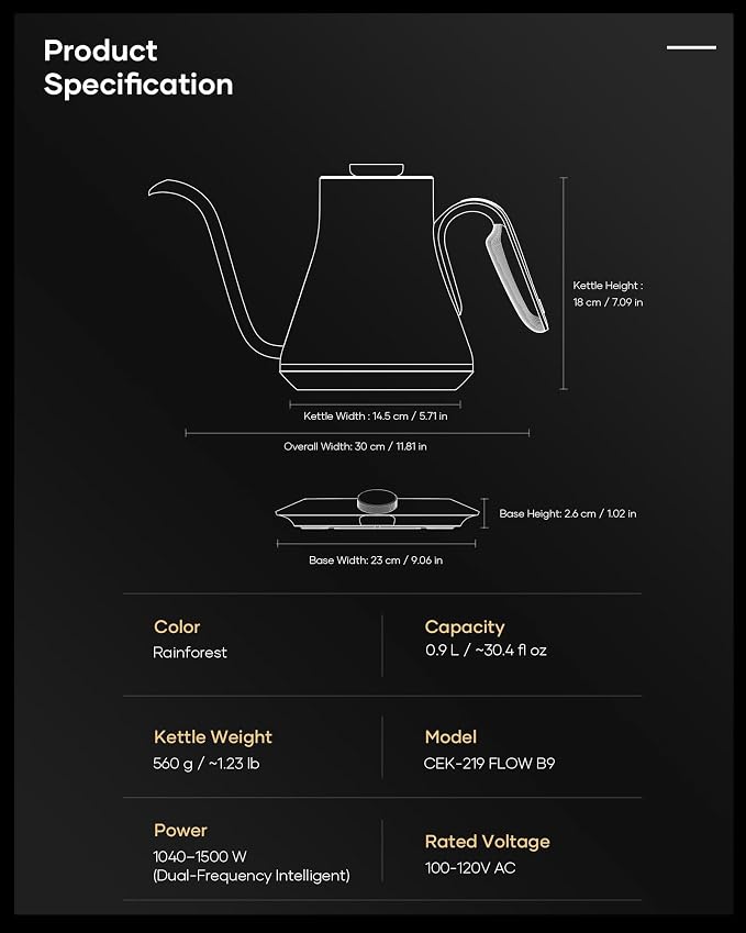 Cocinare Gooseneck Electric Kettle, ±1°F Precise Temperature Control, 1500W - Image 9