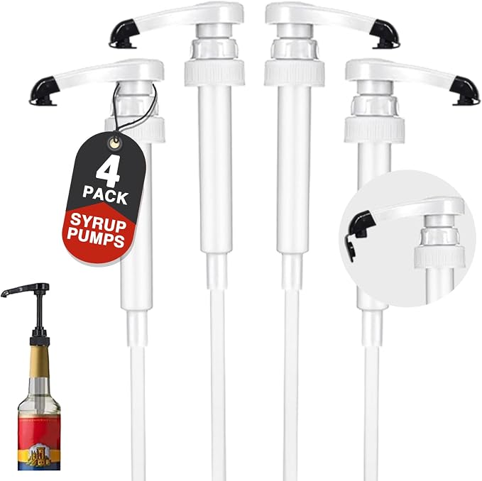 4 pcs White Syrup Pumps with Cap to Avoid Dripping, Leak Proof Coffee Syrup by DupakSYS