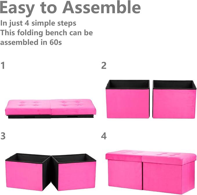 AmasSmile® Storage Ottoman Foot Rest Stool, 34 inch Velvet Footstool Bench - Image 7