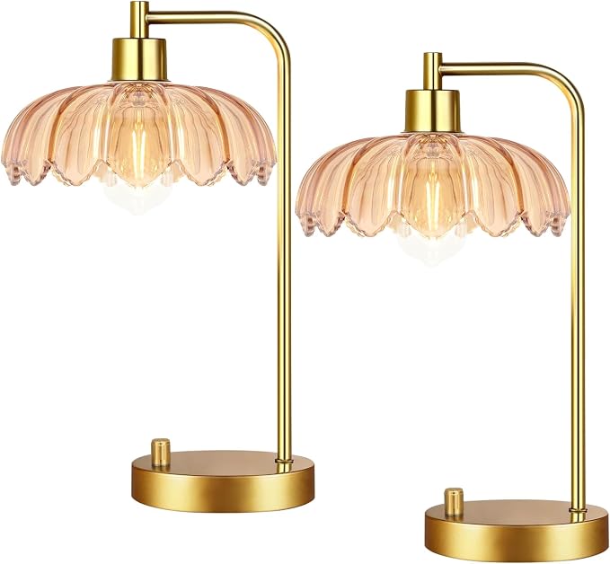 ILLMTW Glass Table Lamp Set of 2, Small Gold Bedside Lamps Dimmable Boho by IlluminateTheWorld