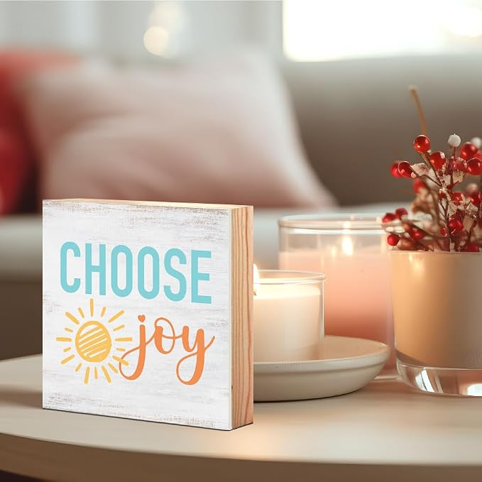 Choose Joy Wood Sign, Positive Home Office Desk Decor - Image 3