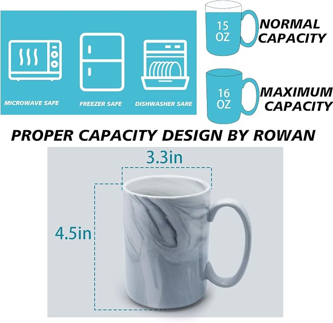 Coffee Mugs Set of 4, 16 OZ Large Tea Cups, Bulk Marble Diner Mugs Set - Image 3