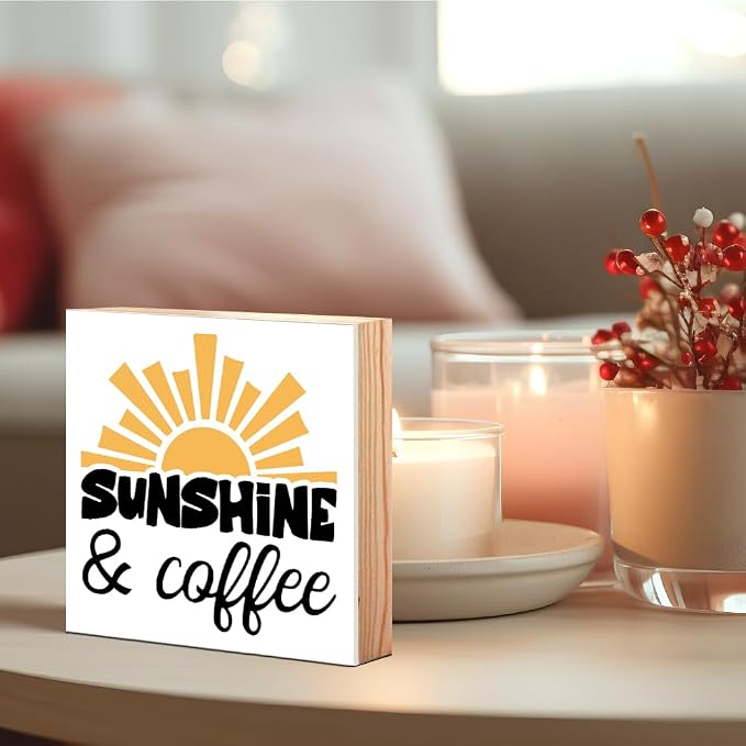 Sunshine Coffee Wooden Box Sign, Positive Sunshine Desk Decor - Image 3