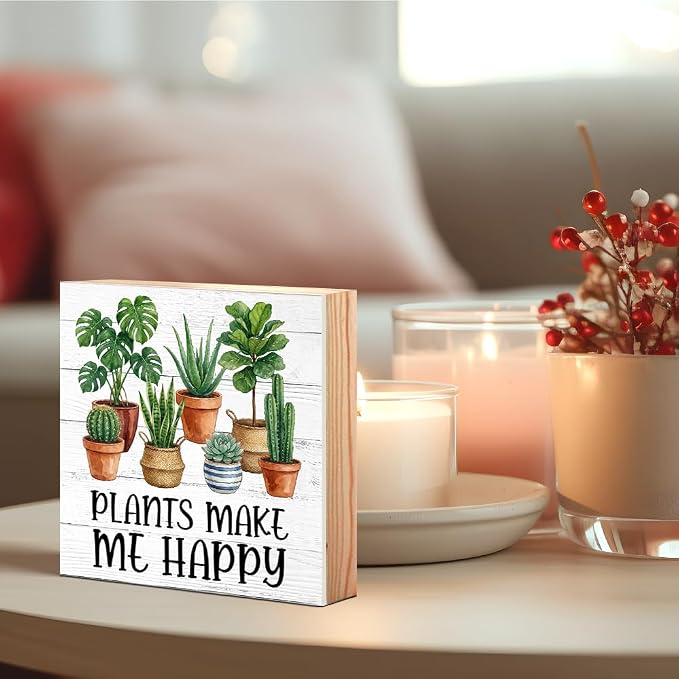 Plants Make Me Happy Wood Box Sign, Funny Plants Desk Decor - Image 3