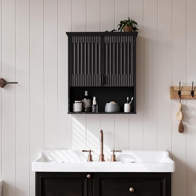 FLOWBACK BlackBathroom Wall Cabinet Over The Toilet Storage, 23.5×31.4 Inch - Image 2