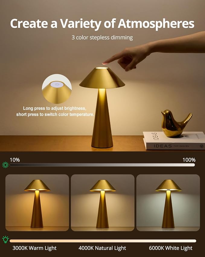 Bojim 2 Pack Rechargeable Cordless Table Lamp, Touch - Image 3