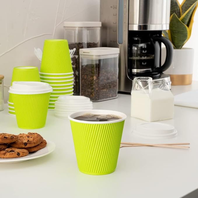Restaurantware Ripple Wall Coffee Cups 25 Count 8 Ounce Insulated Eco Green - Image 8