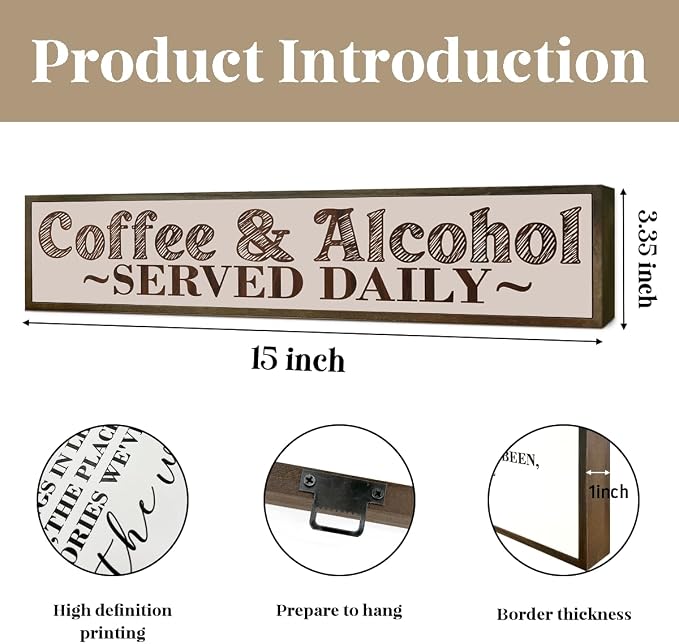 Rustic Coffee Bar Decor, Coffee & Alcohol Served Daily Sign - Image 2