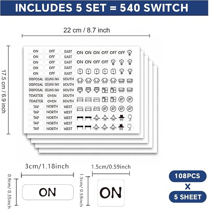 540 Pcs Light Switch Sticker Labels, Transparent Switch ID Stickers Switchboard - Image 2