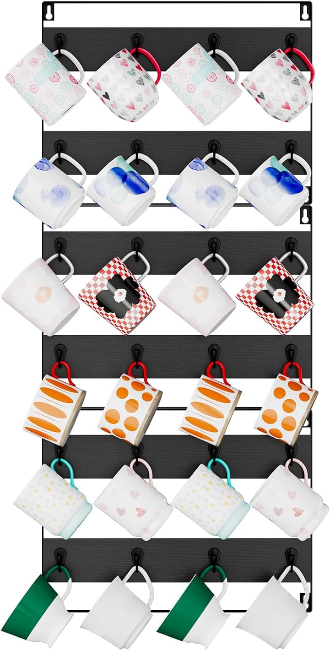 IBUYKE Mug Racks for Wall, 24-Hook Large Coffee Mug Holder Wall Mounted by IBUYKE
