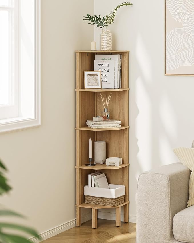 Corner Shelf, 5 Tier Corner Bookshelf, Display Corner Shelf Stand by Apetaccat