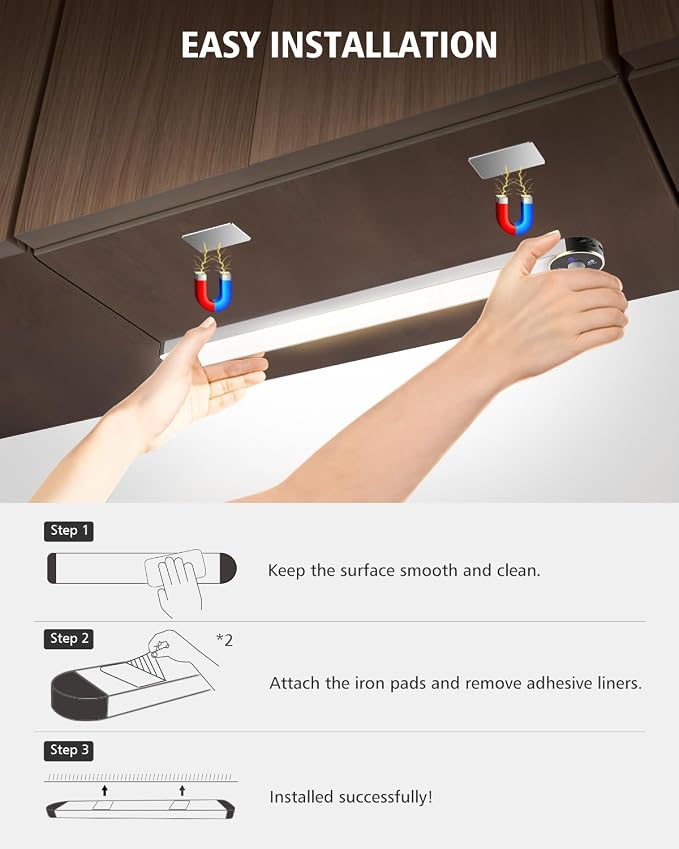Motion Sensor Under Cabinet Lighting, 3-Color Dimmable, 84 LED 15 Inch Wireless - Image 6