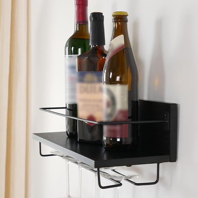 HOOBRO Wall Mounted Wine Rack 2 Pack, Hanging Wine Shelves, Wine Glass Bottle - Image 8