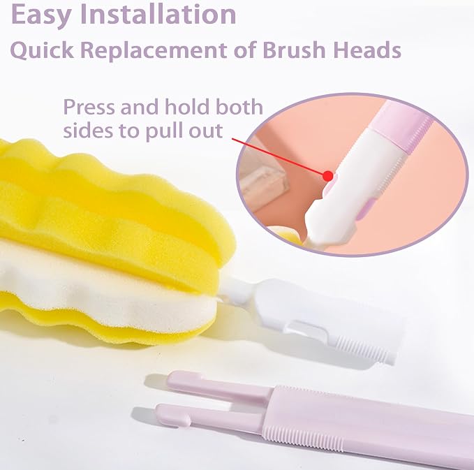 INVODA 4PCS Bottle Brush Long Handle Cup Cleaner Brush Sponge Bottle Scrubber - Image 7