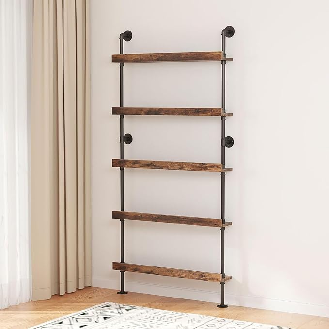 5-Tier Wall Mounted Wine Rack, Floating Bar Shelves, Liquor Bottle Shelf Display - Image 6