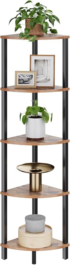 VIMBER Corner Shelf, 5-Tier Corner Bookshelf, Industrial Corner Ladder Shelf by VIMBER