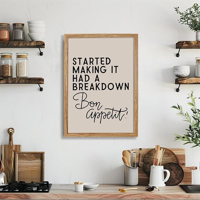 Framed Funny Modern Kitchen Wall Art 08x10 inch Bon Appetit Quotes Canvas - Image 5