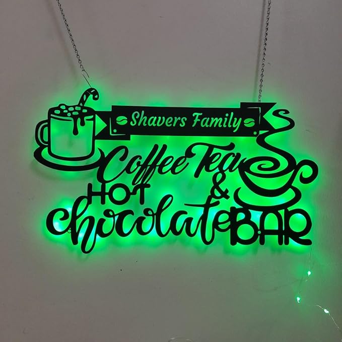 Custom Text Hot Chocolate And Coffee Tea Bar Metal Wall Art LED Light by Unknown